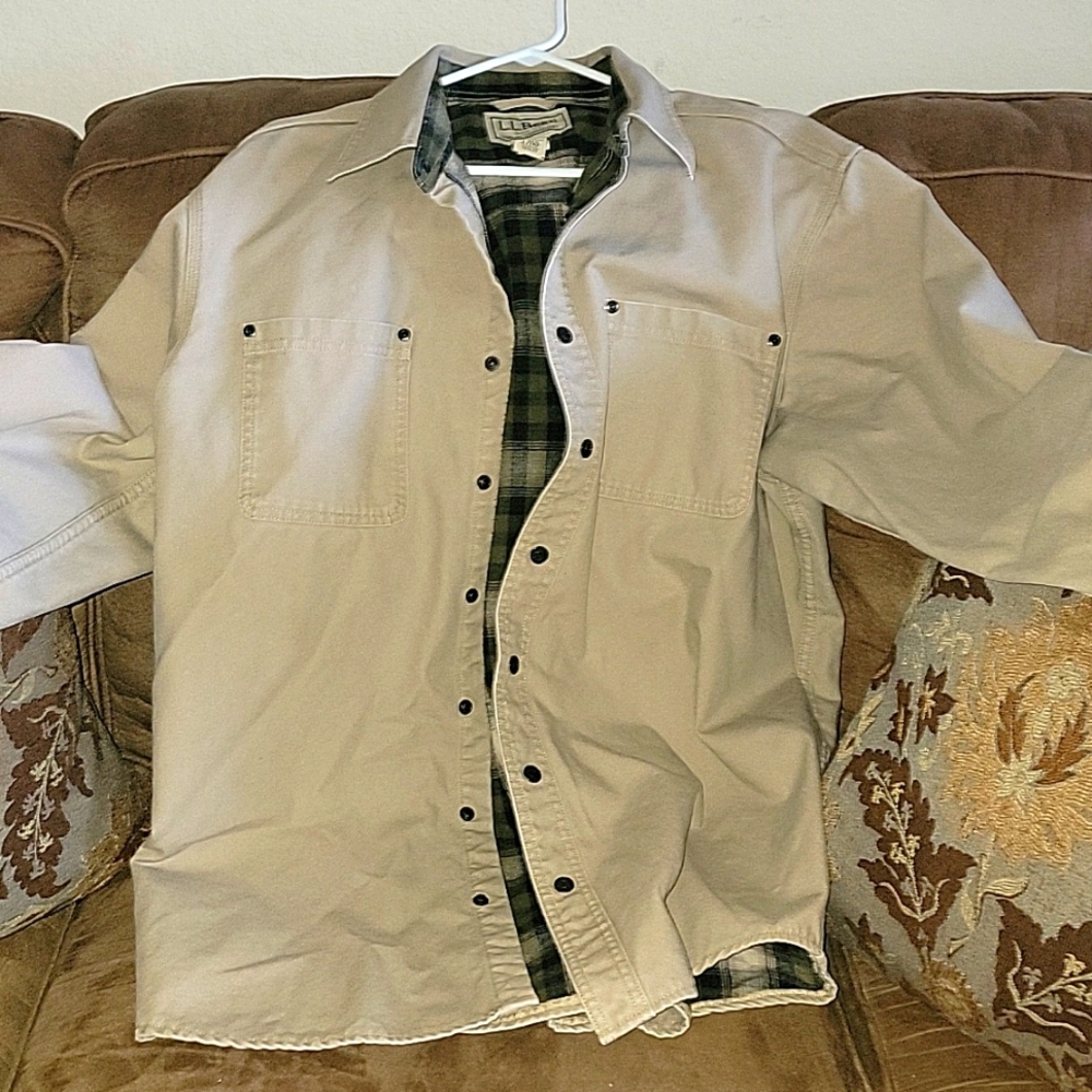 L.L. Bean Beige Jacket with Green Plaid Lining